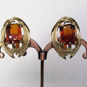 Sarah Coventry Large Amber Topaz Vintage Clip-on Earrings